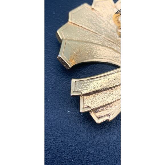 Vintage Avon Gold Tone & Orange Swirl Enamel Fan Swirl Scarf Holder / Clip - Picture 3 of 4